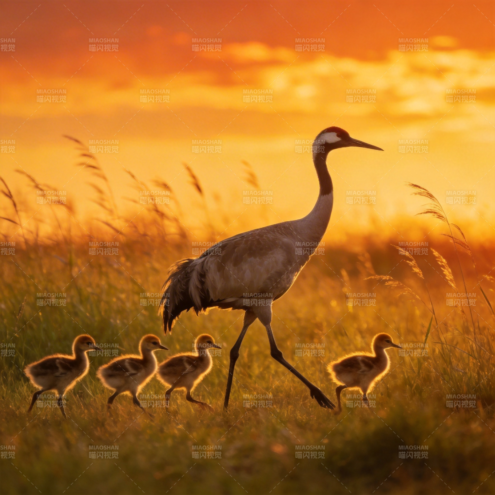 夕阳下的鹤群图片