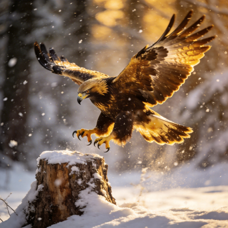 雪中雄鹰展翅图片