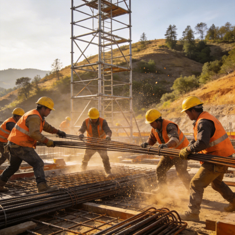 工地钢筋搬运图片