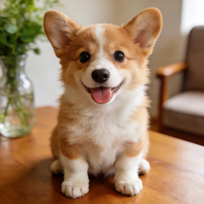 萌犬微笑迎客来图片