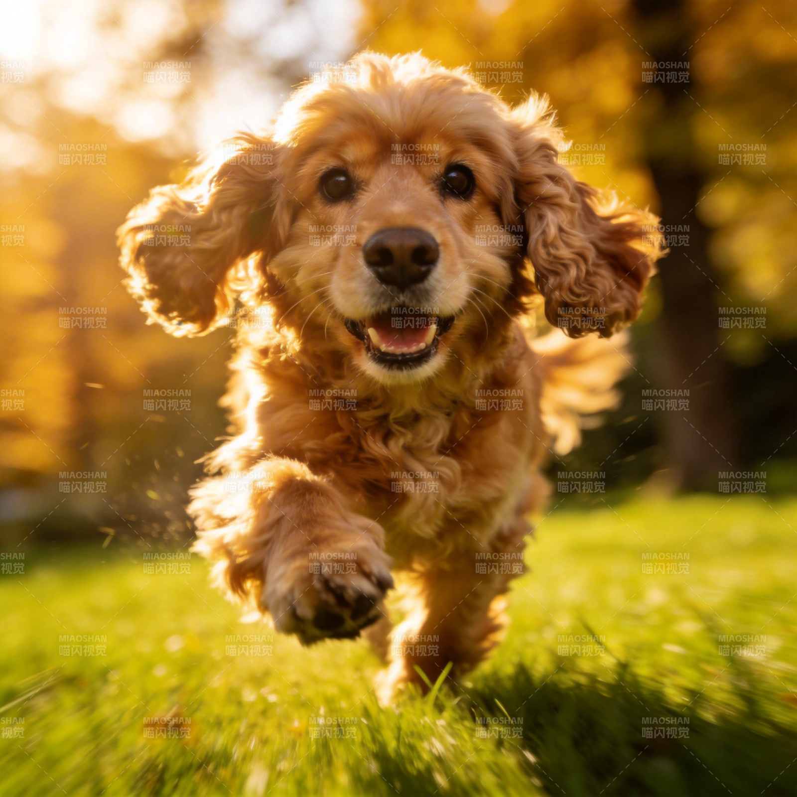 金毛奔跑在阳光下图片