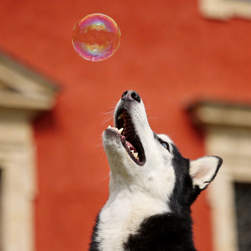 哈士奇追泡泡图片