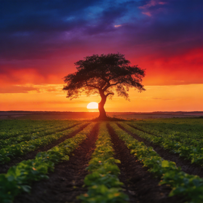 孤树映晚霞图片