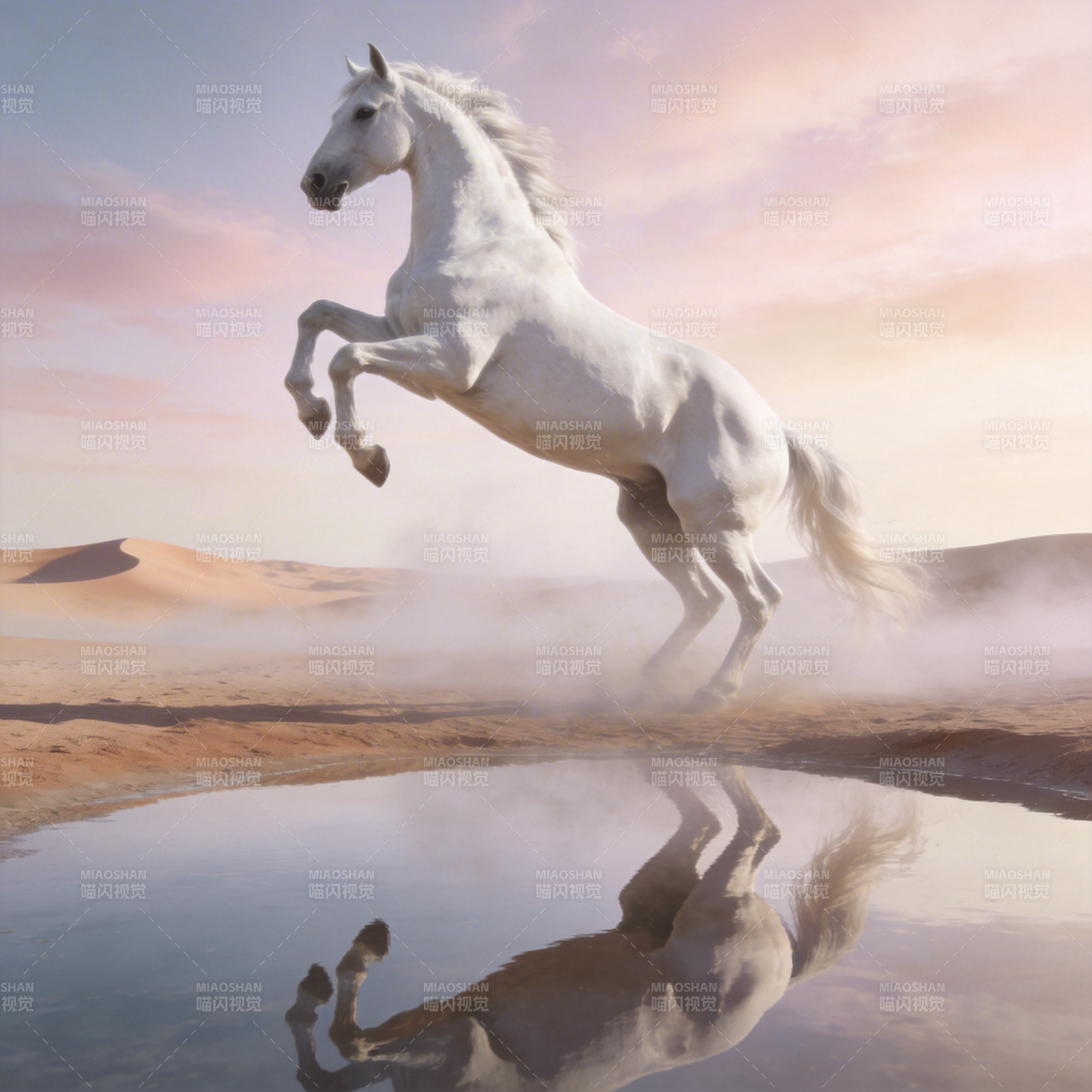 白驹踏沙 影映清泉图片