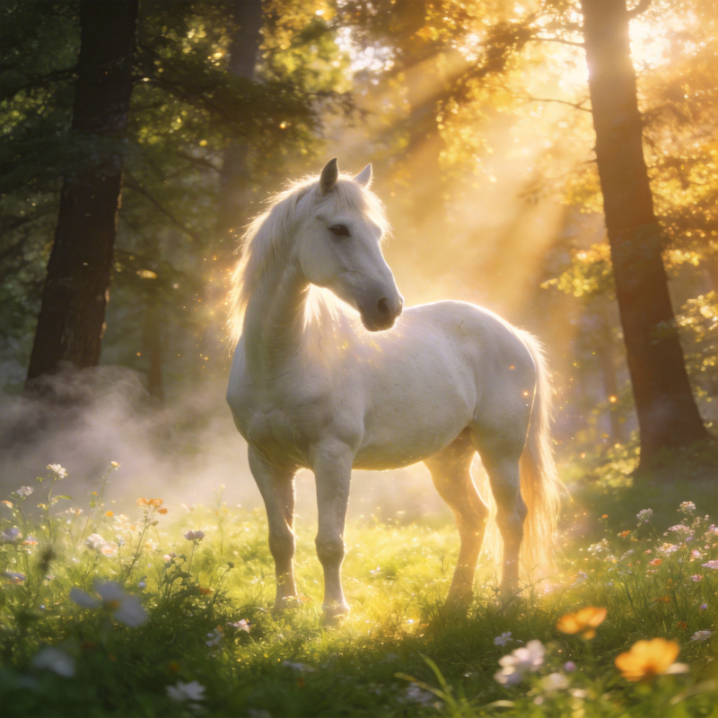 林间白驹沐浴晨光图片