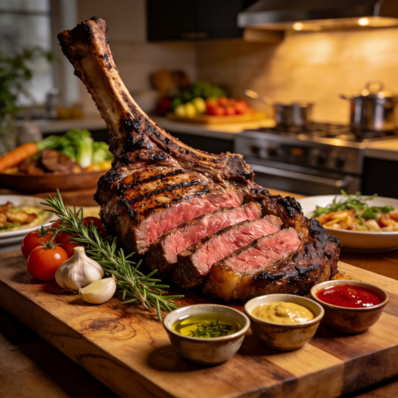 烤牛排配香草酱图片