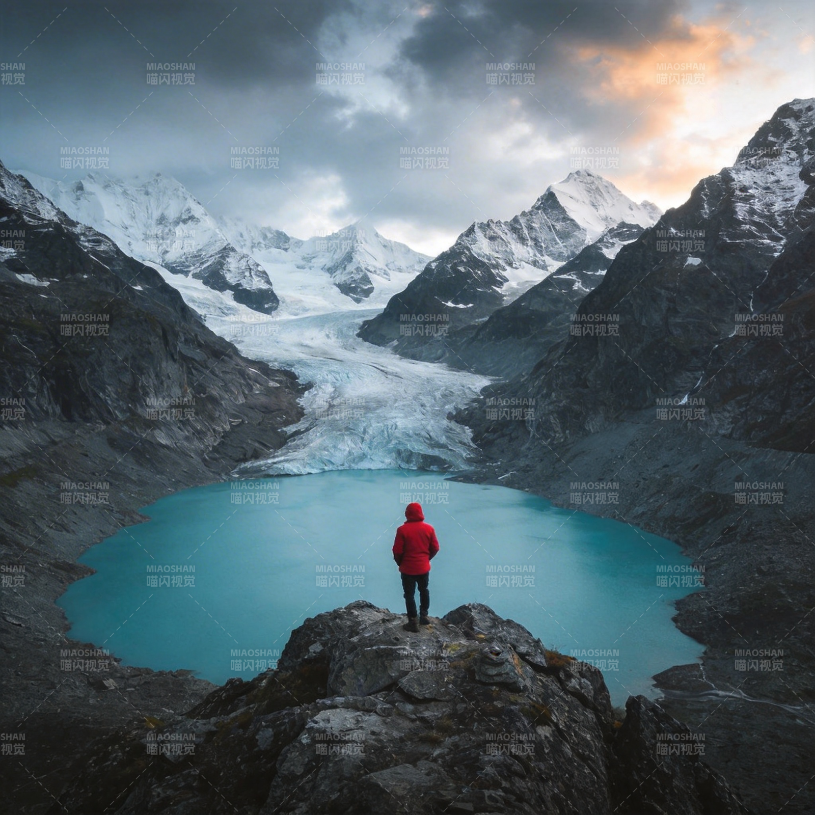 雪山之巅 静观湖光图片