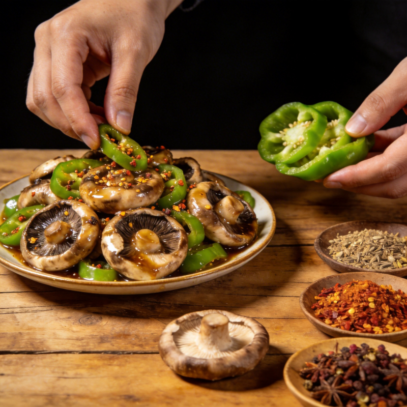 香辣菌菇配青椒图片