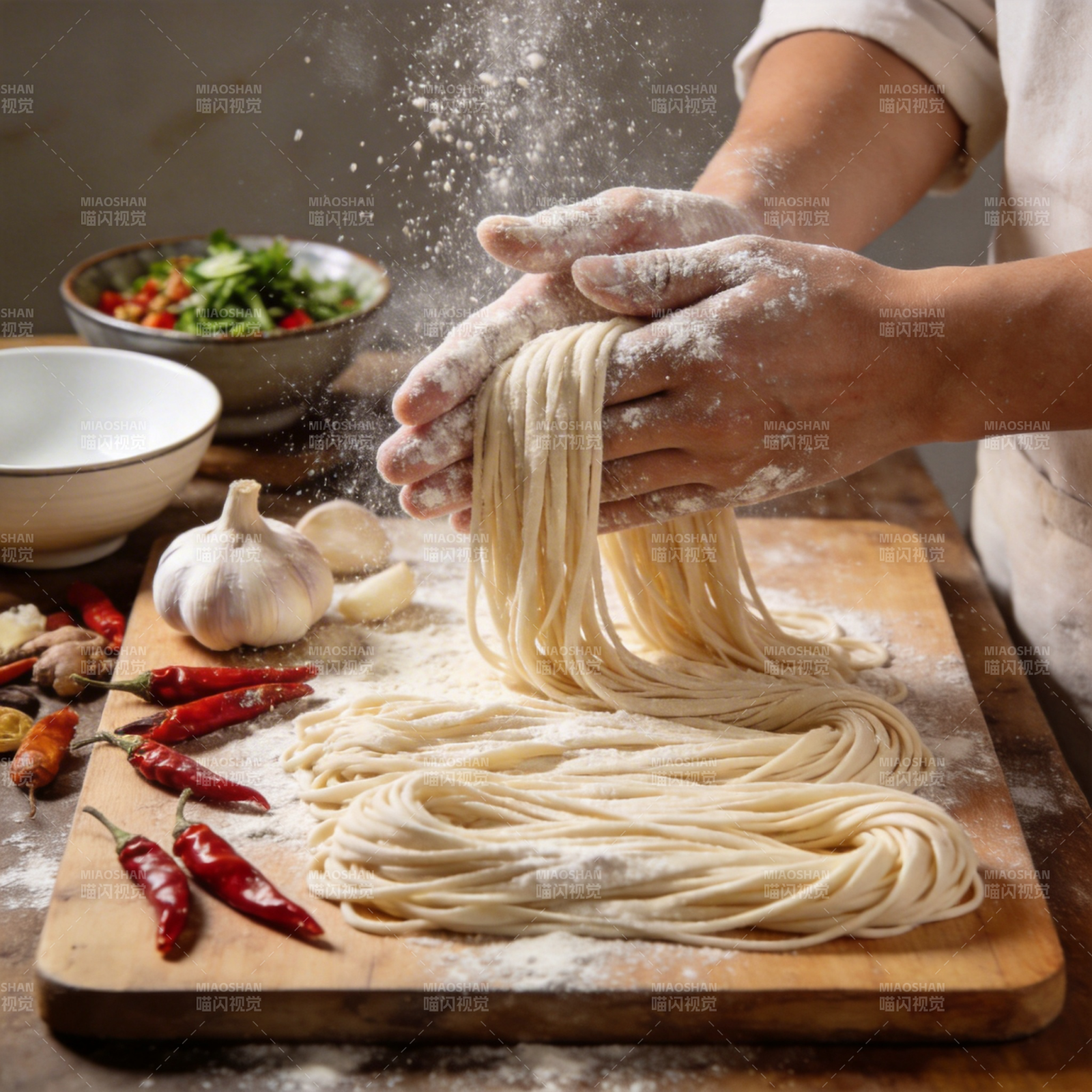 手工拉面制作中图片