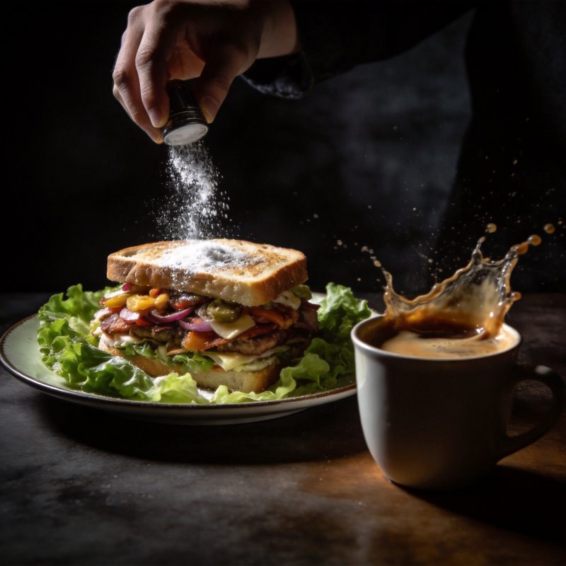 盐洒三明治 咖啡飞溅图片