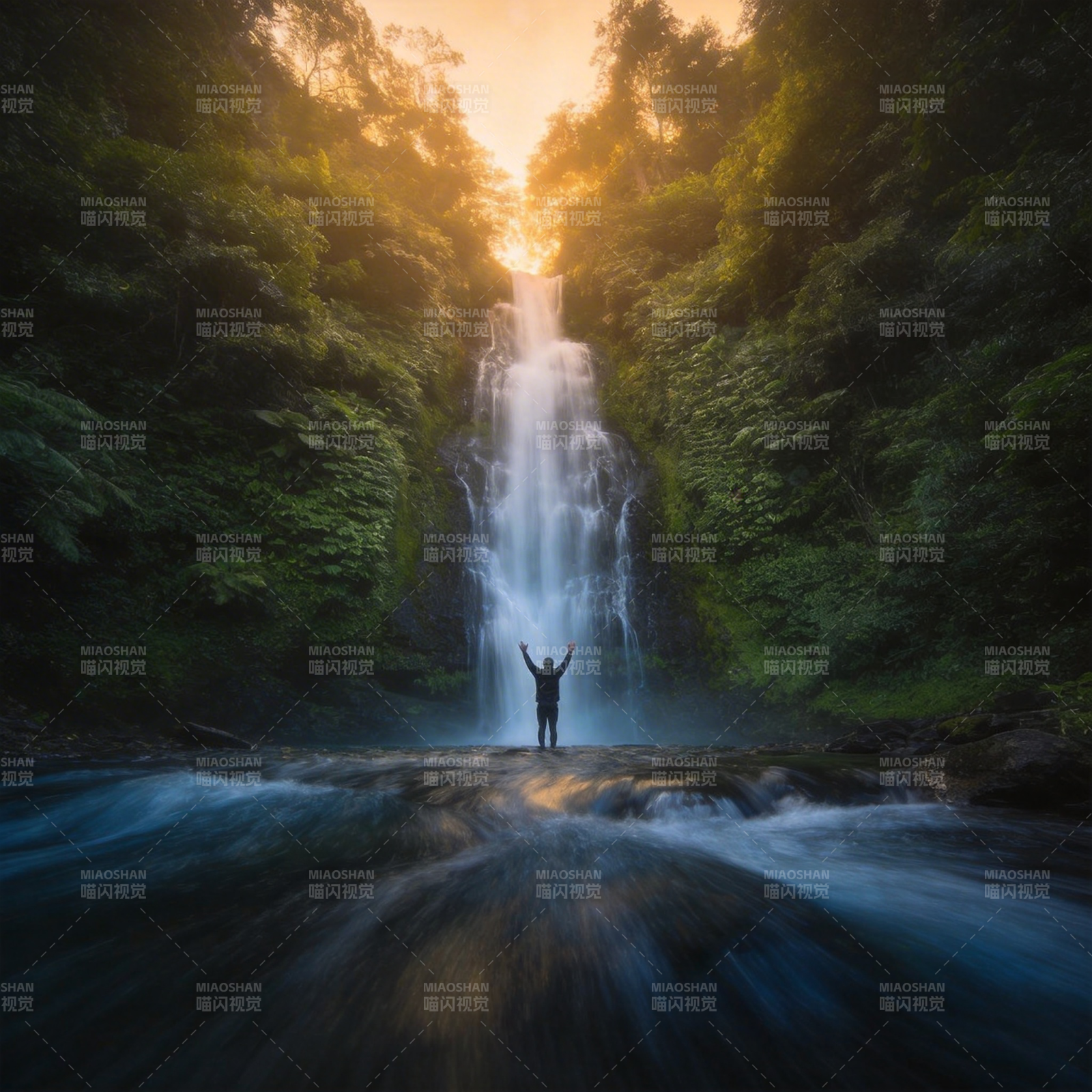 瀑布前的仰望图片