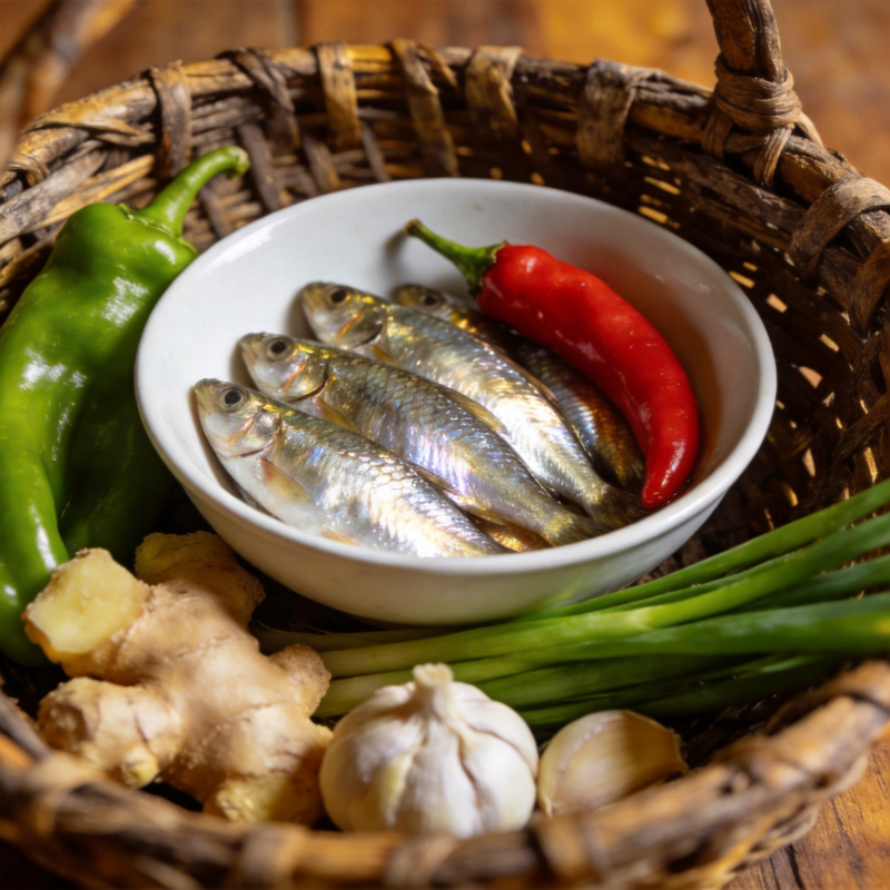 鲜鱼配辣椒蒜姜图片