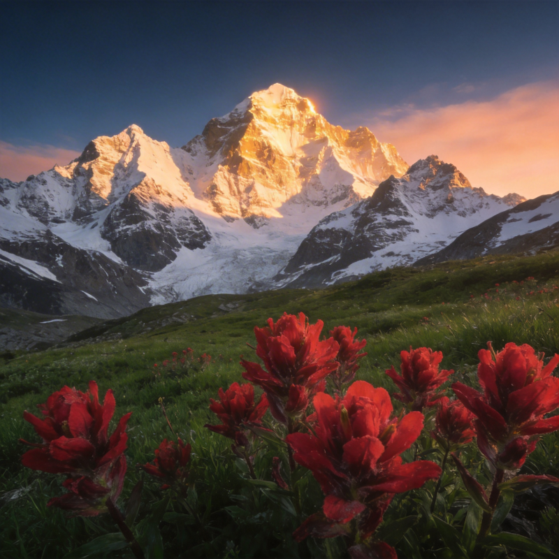雪山映红花图片