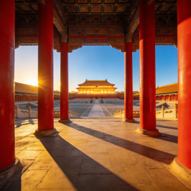 故宫晨光映红柱图片