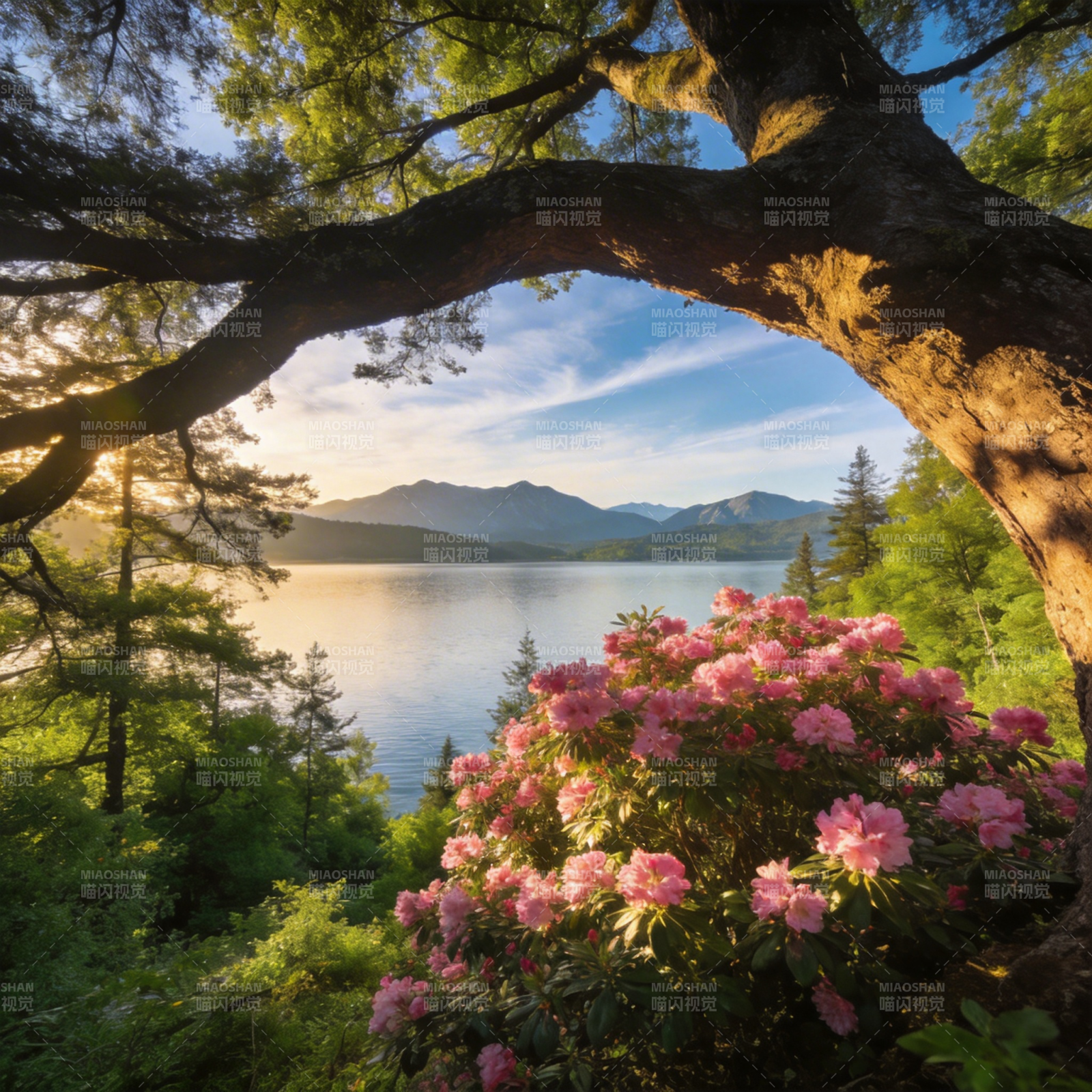 湖光山色花影图片