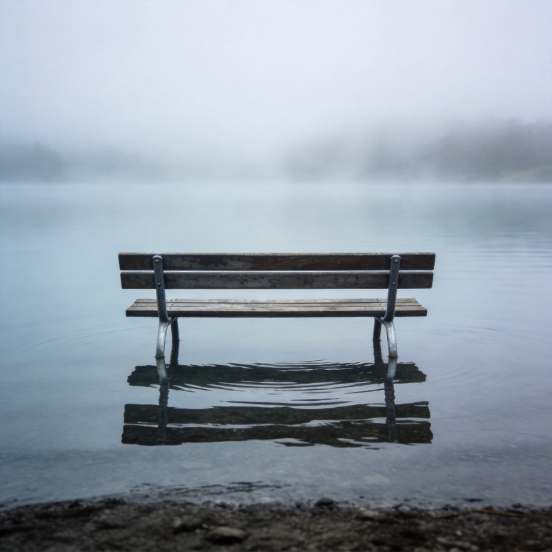 湖畔孤椅图片