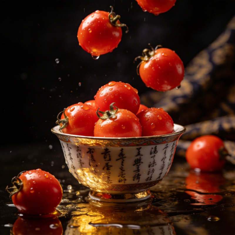 番茄跃入瓷碗图片
