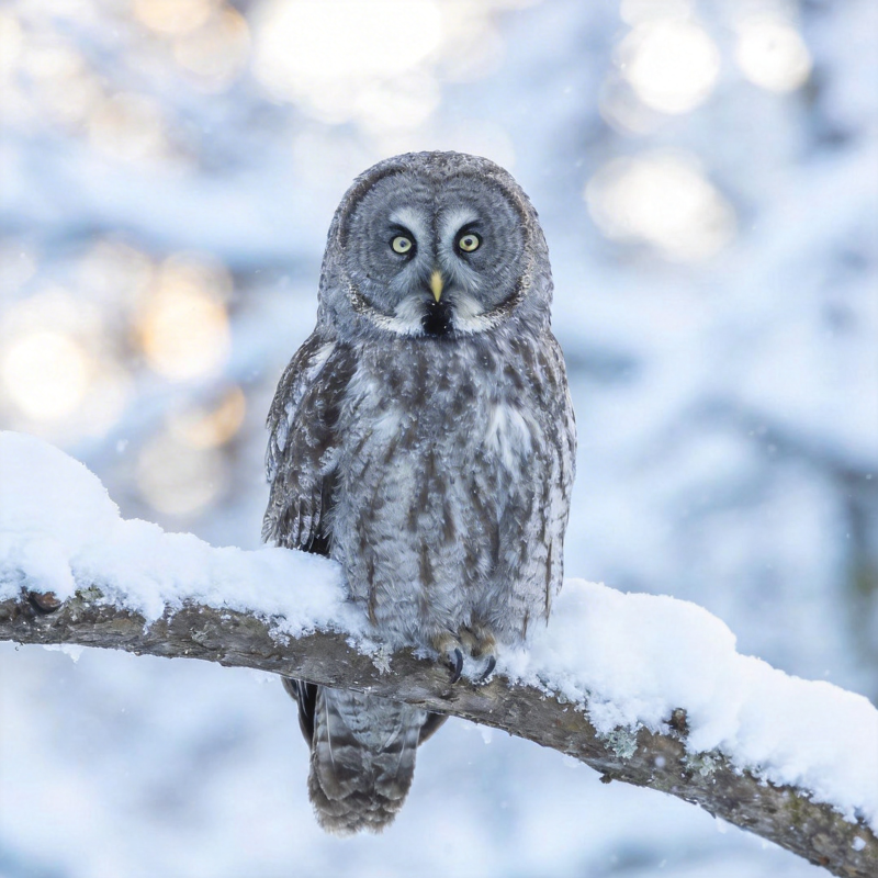 雪中灰猫头鹰图片