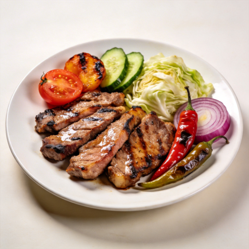 烤肉配蔬菜拼盘图片