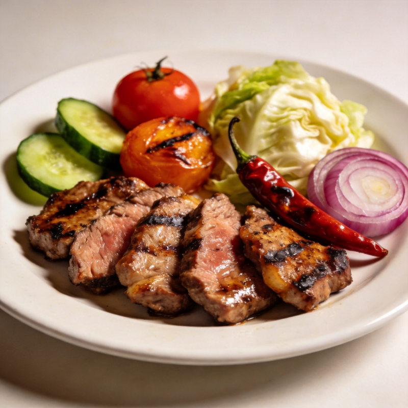 烤肉配蔬菜拼盘图片