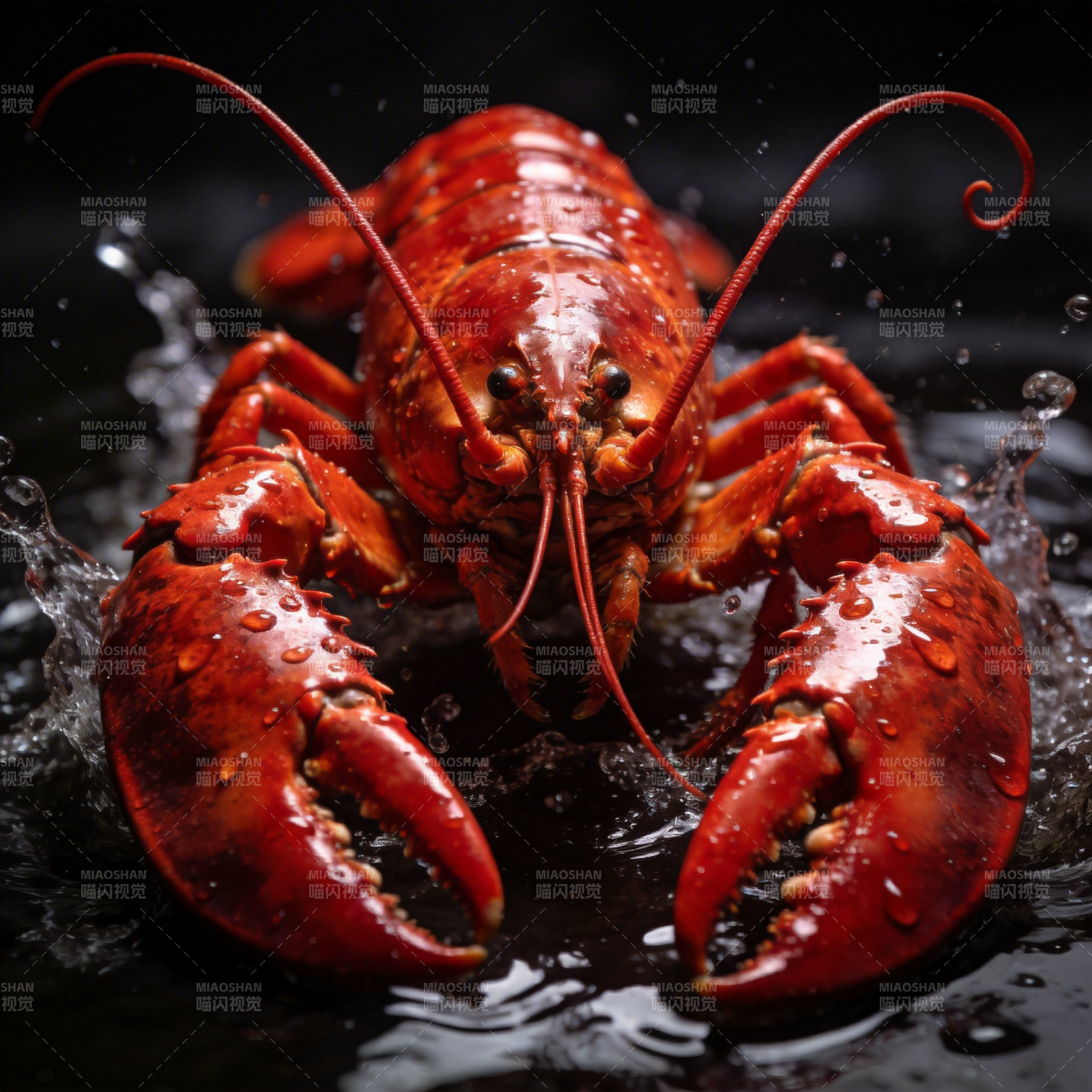 鲜红龙虾跃水图片