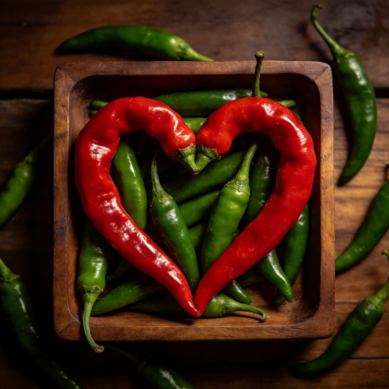 红椒心形绿椒环绕图片