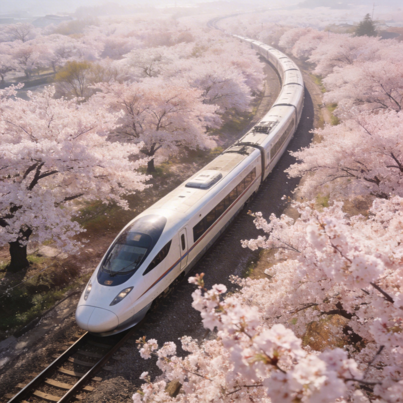 樱花季的高速列车图片