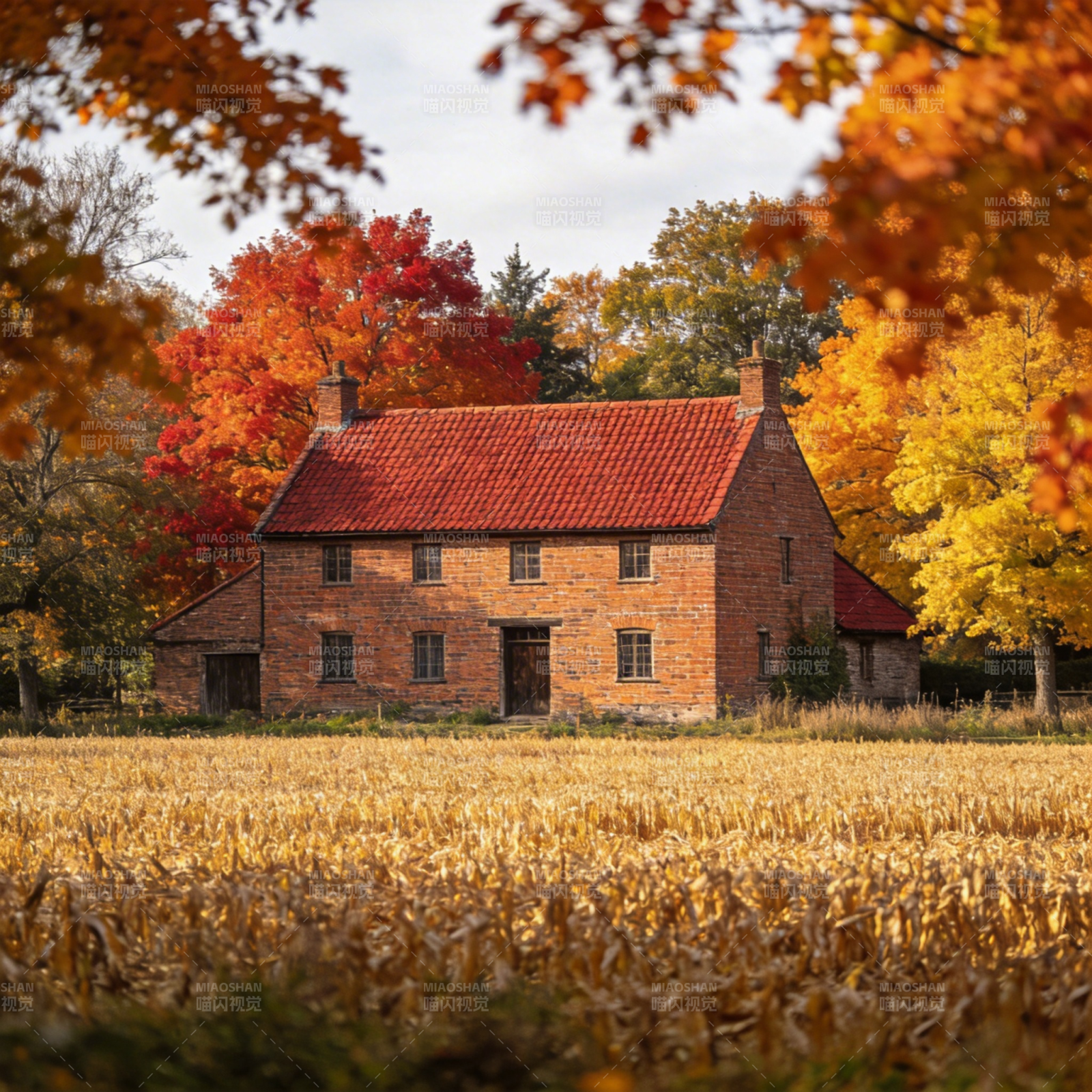 秋日农舍静谧景图片