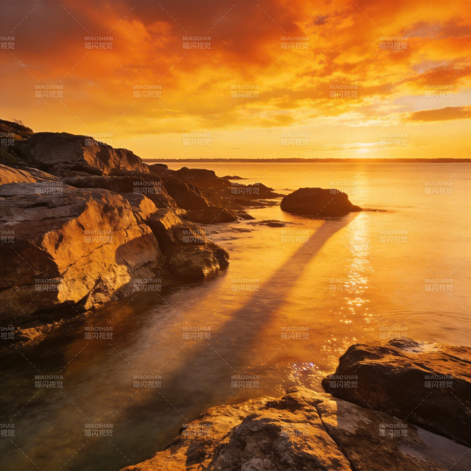 夕阳下的海岸线图片