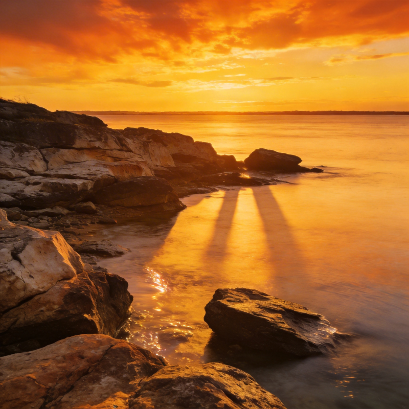 夕阳海岩影图片