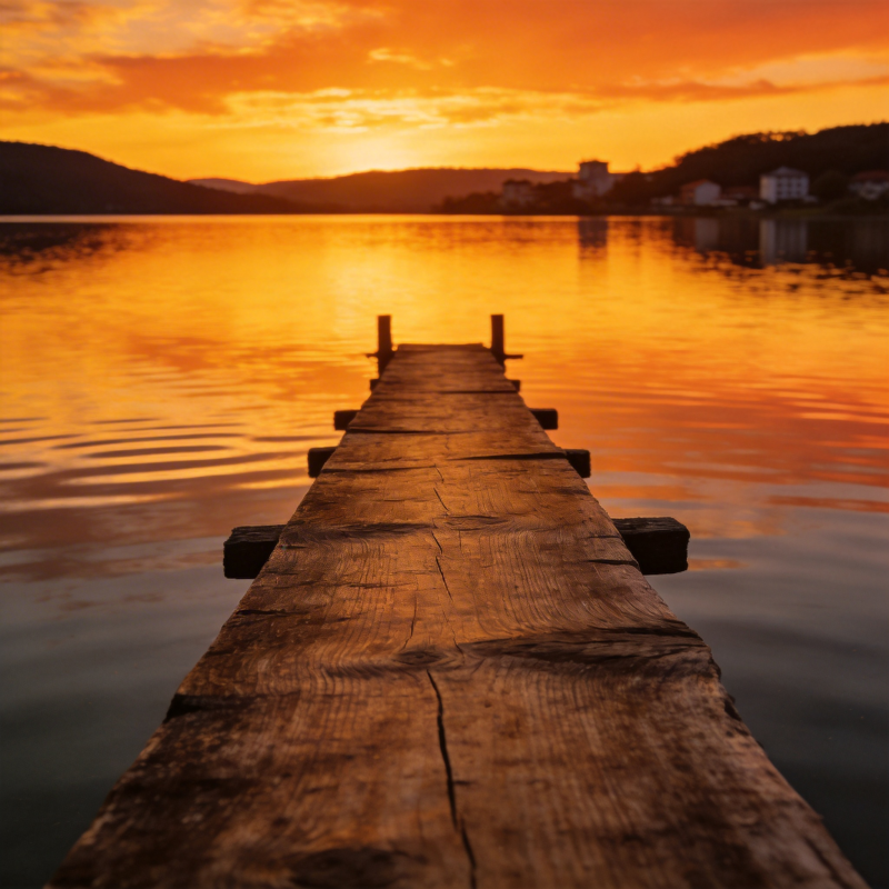 夕阳下的木栈道图片