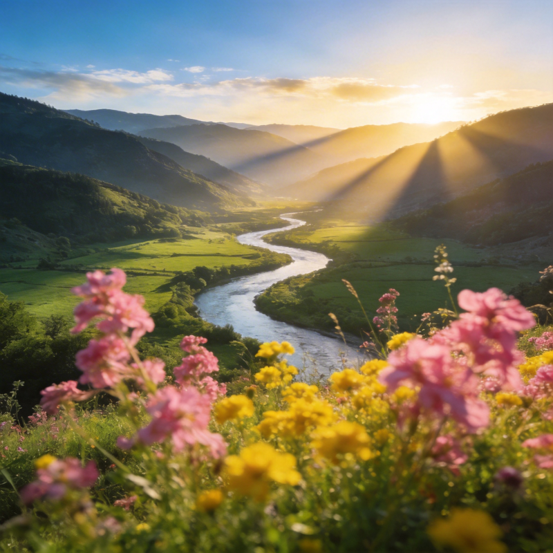 山河花影晨曦图片