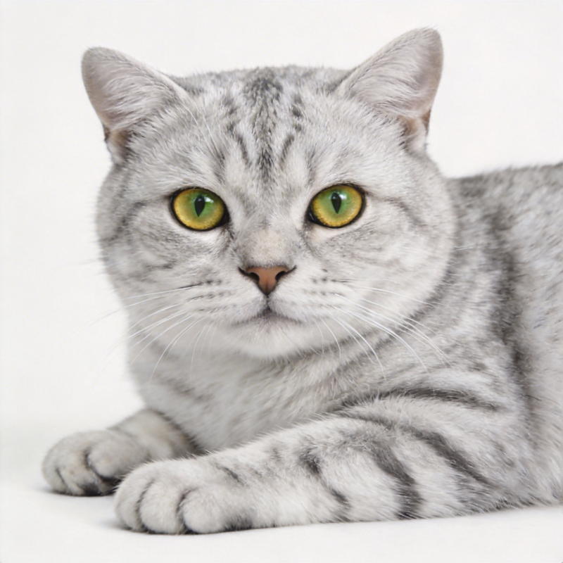 银虎斑猫静卧凝视图片