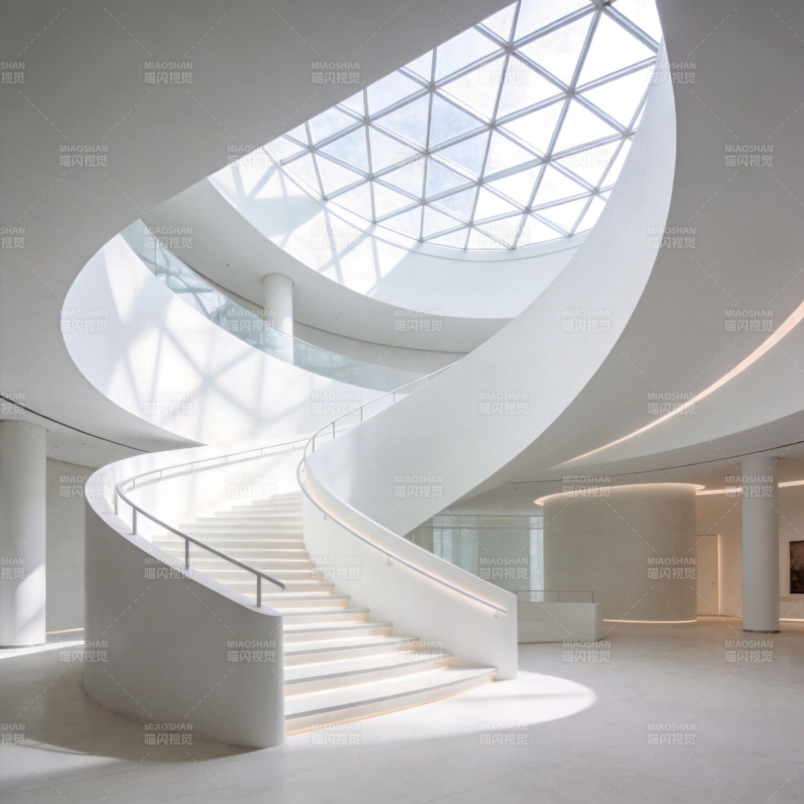 光影交错的螺旋阶梯图片