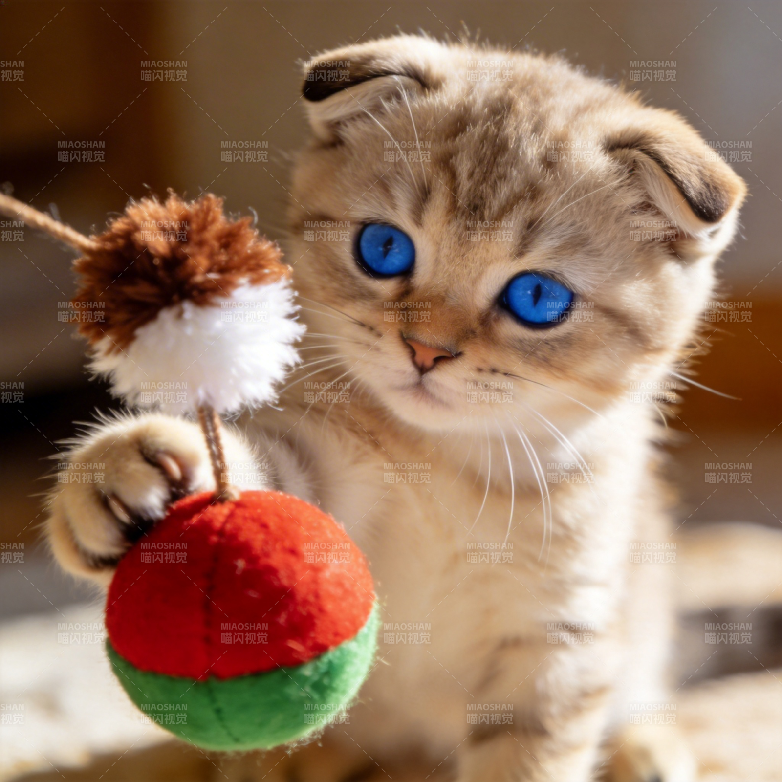 蓝眼小猫玩球图片