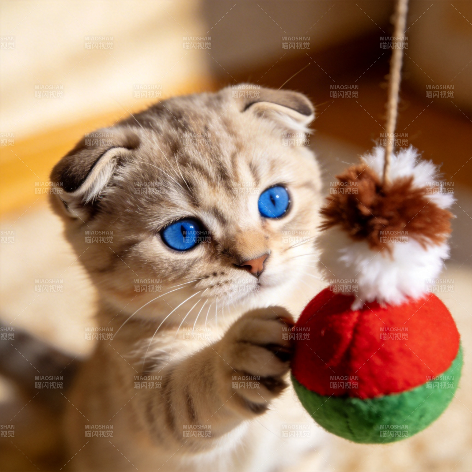 萌猫玩圣诞球图片