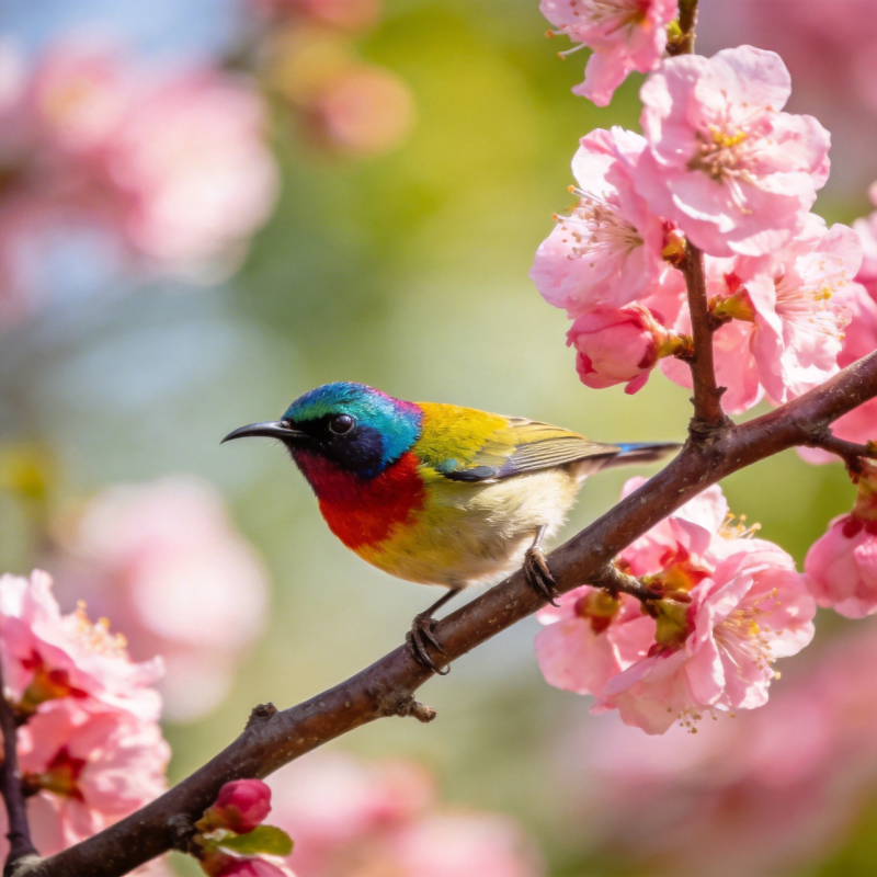 彩鸟栖花枝图片