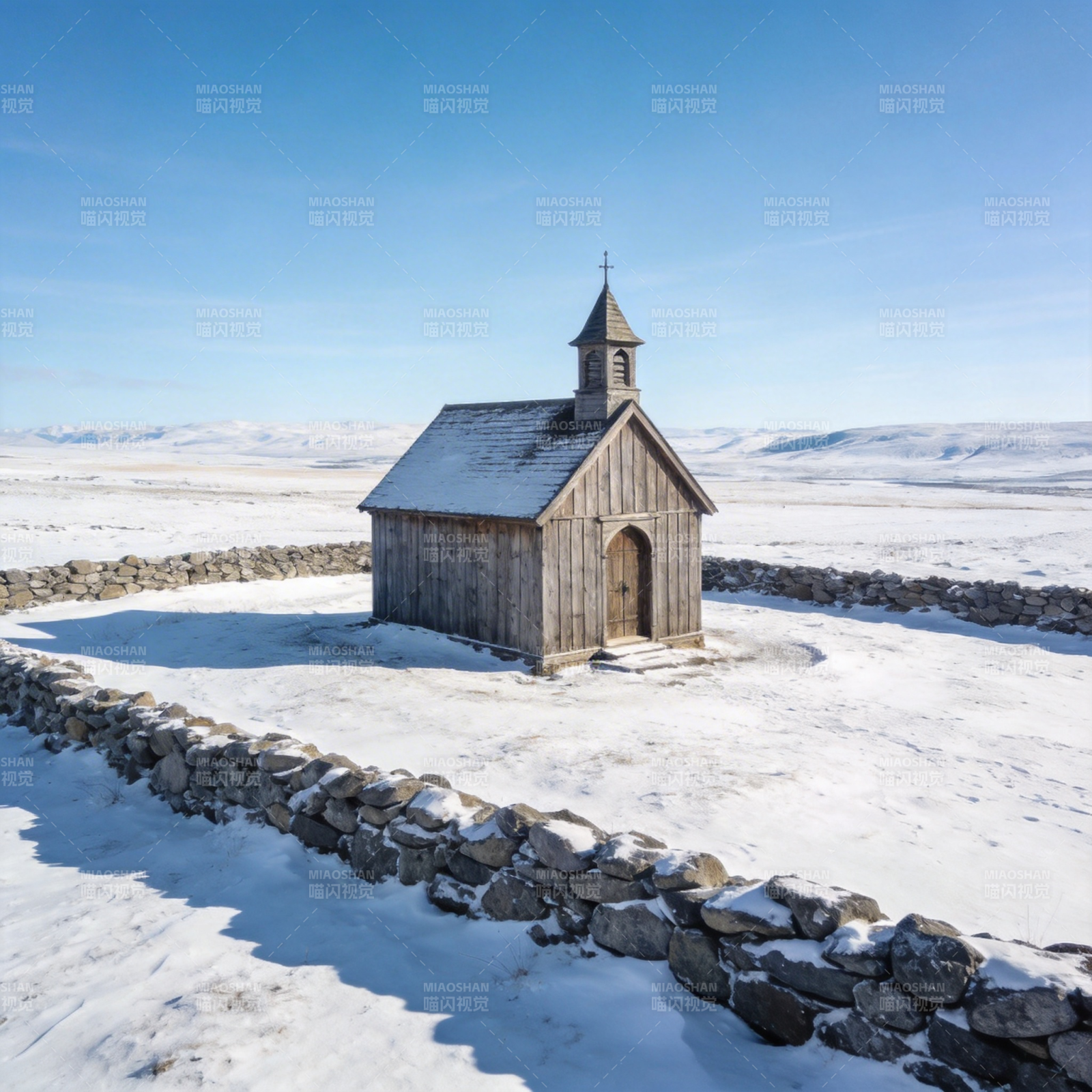 雪原孤教堂图片