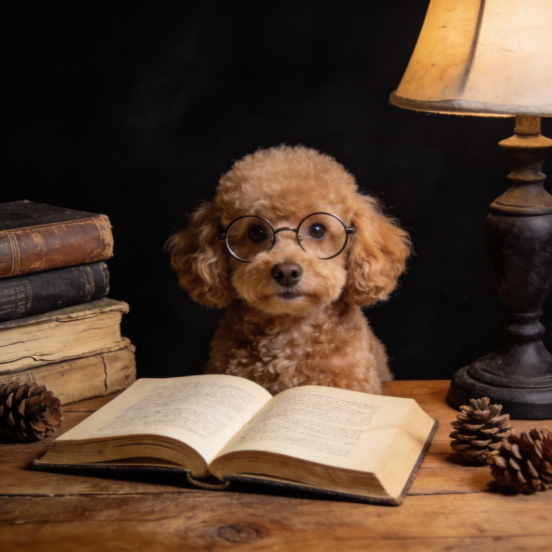 戴眼镜的读书小狗图片