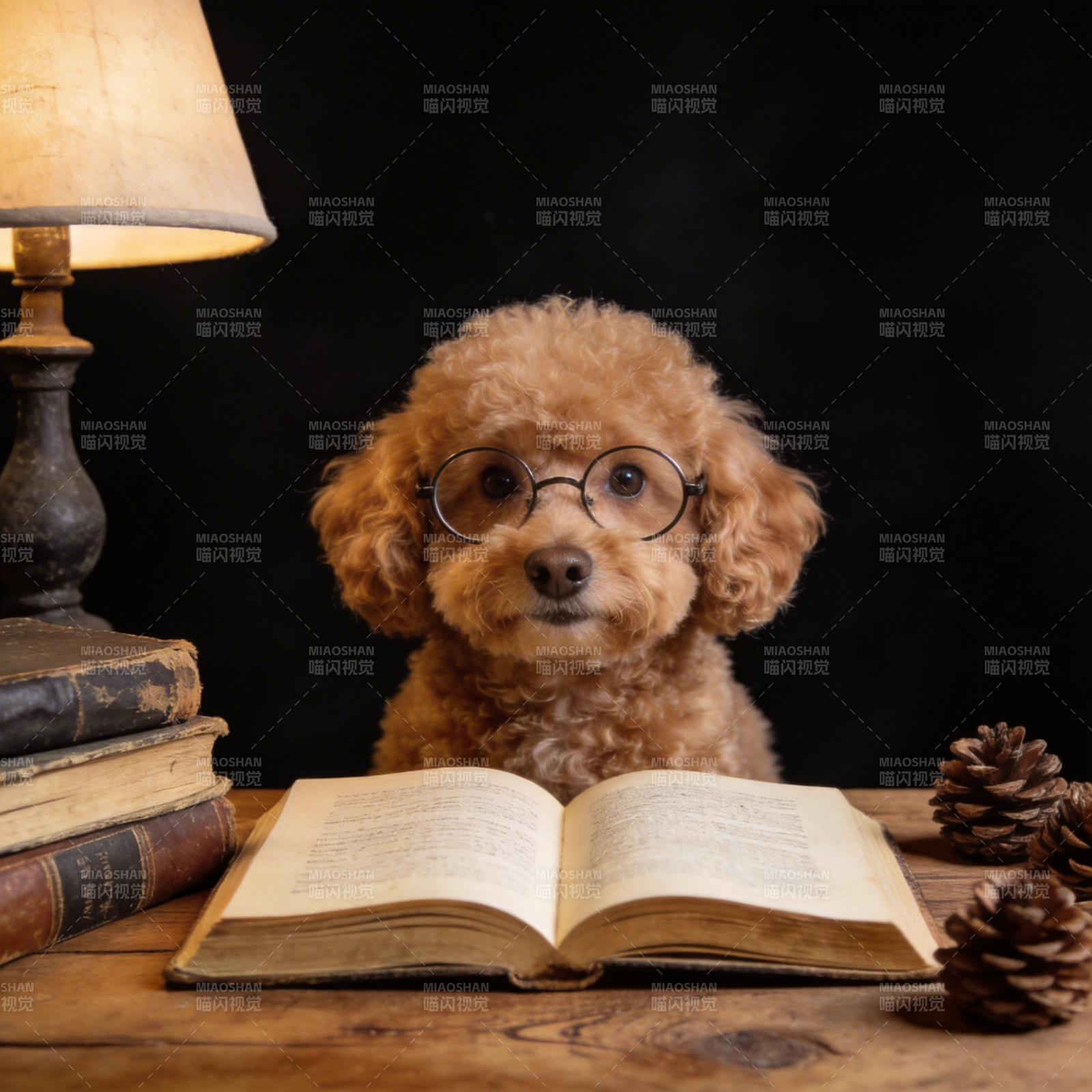 戴眼镜的狗狗读书图片