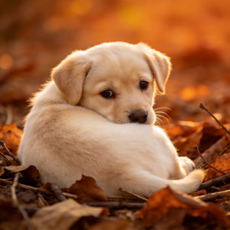 秋叶中的小奶狗图片