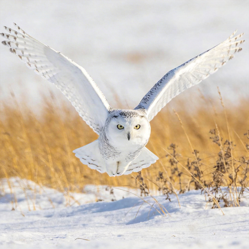 雪鸮翱翔于雪原图片