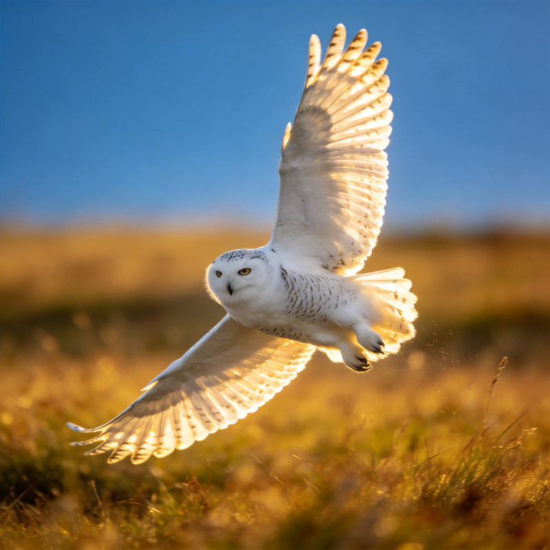 雪鸮翱翔于金野图片