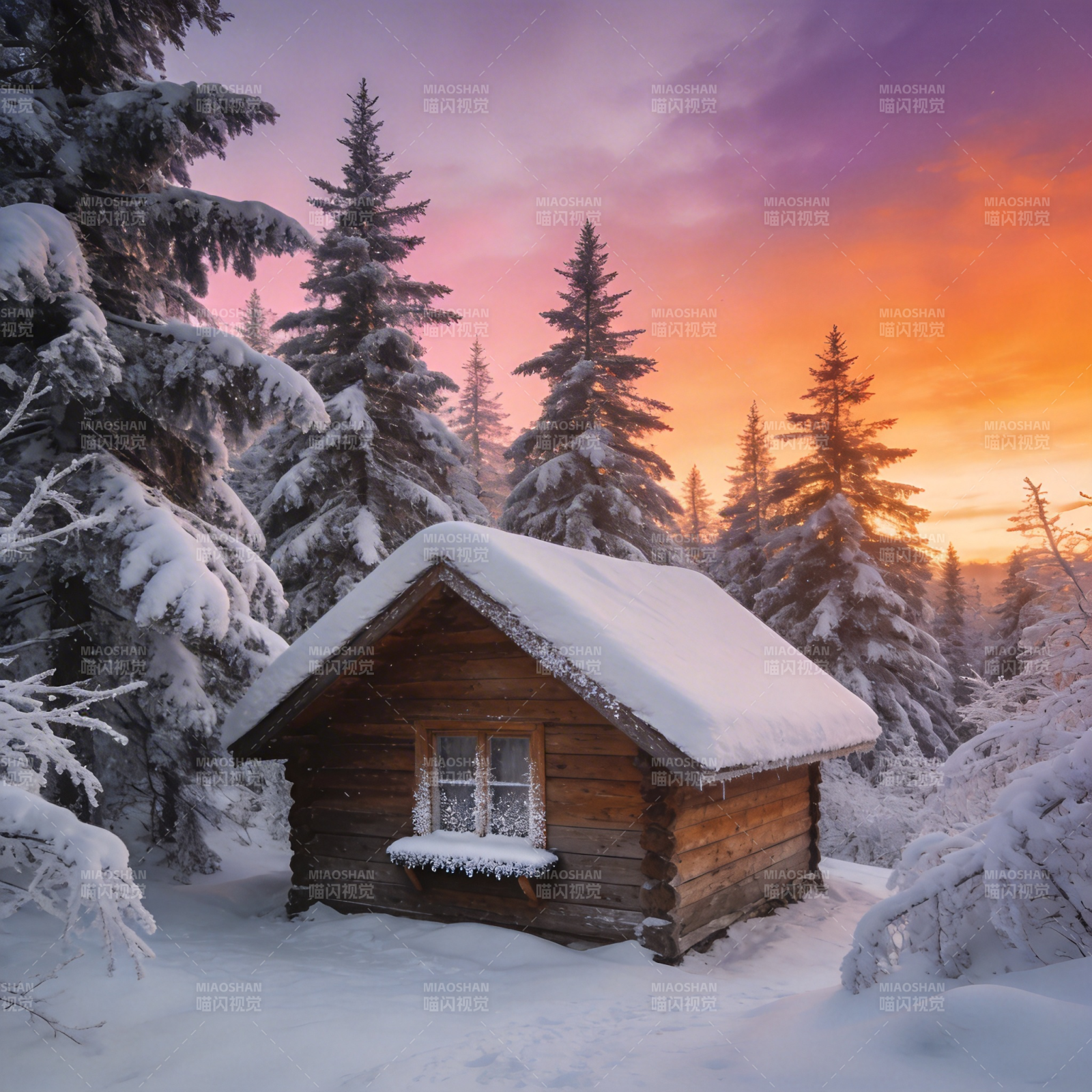 雪夜小屋图片