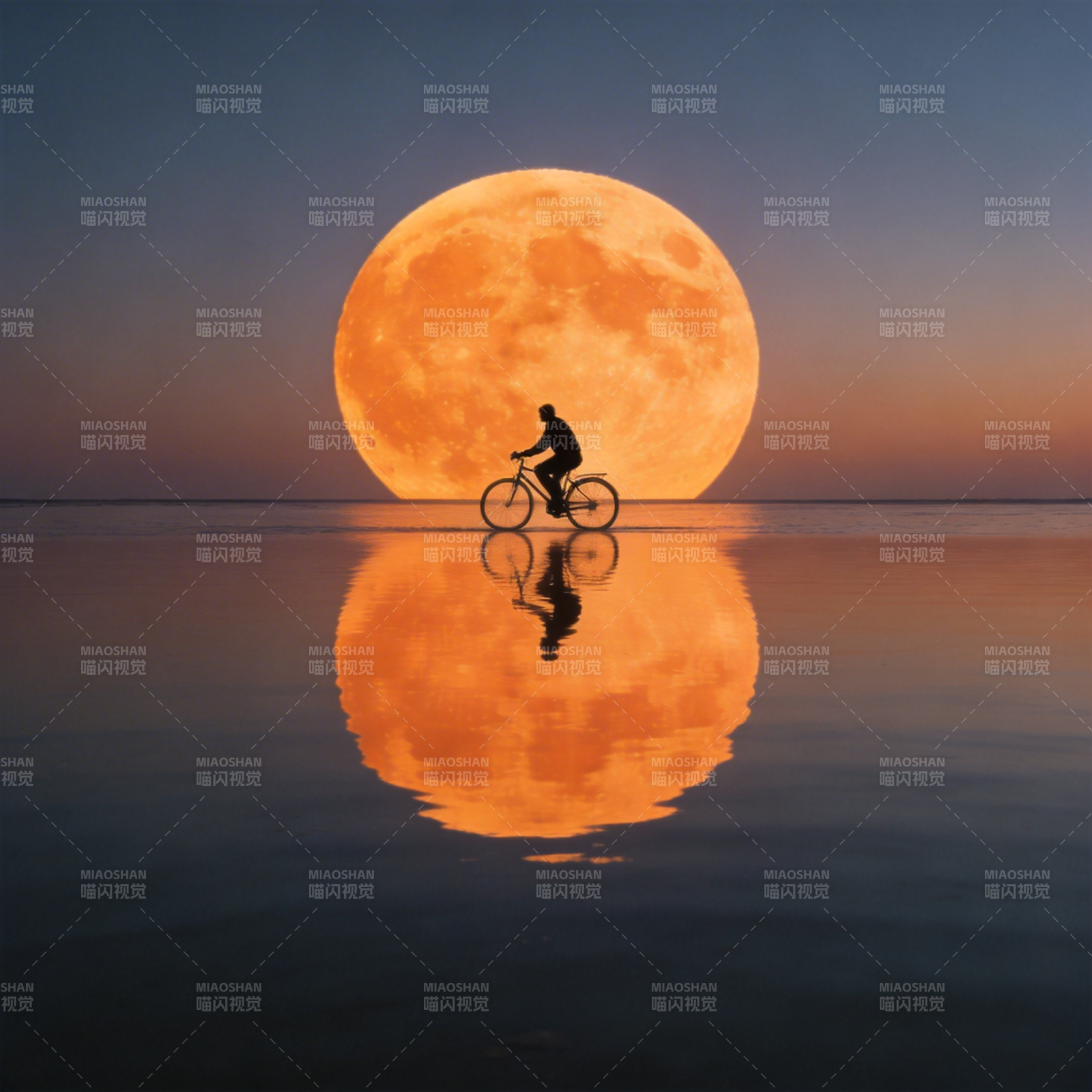 月下骑行 倒影如梦图片