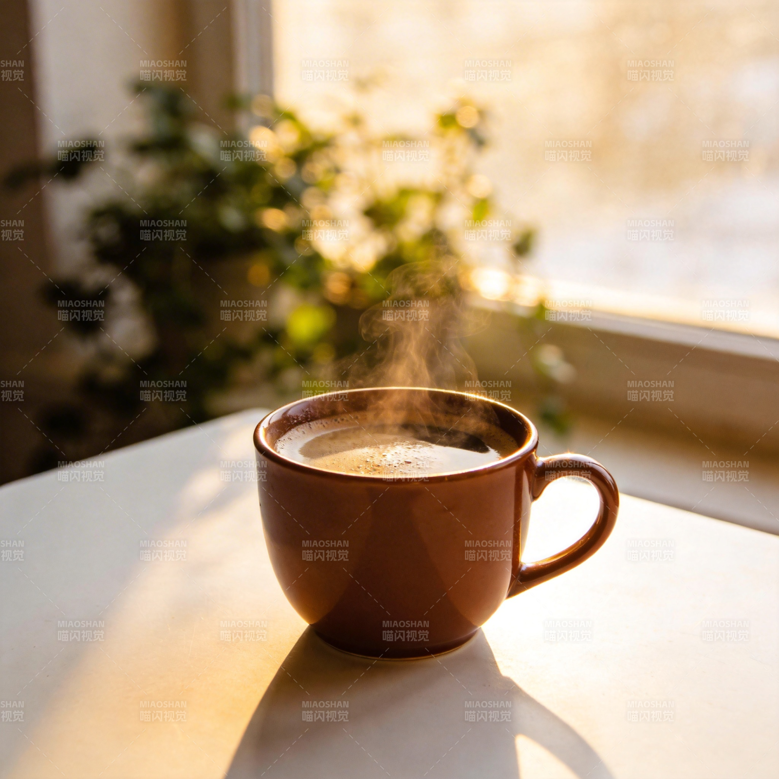 晨光中的热咖啡图片