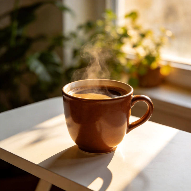 晨光中的热茶图片