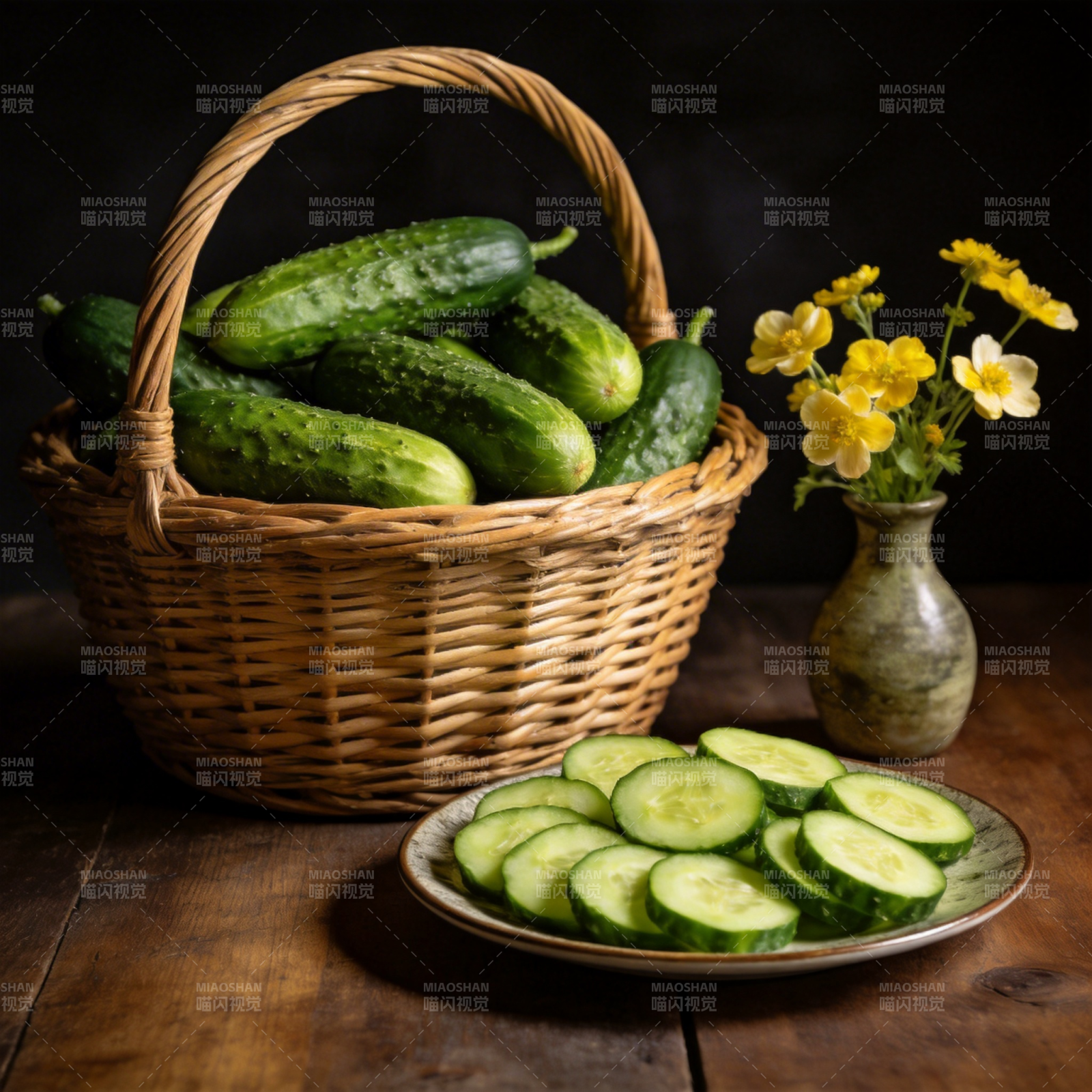 黄瓜篮与花图片