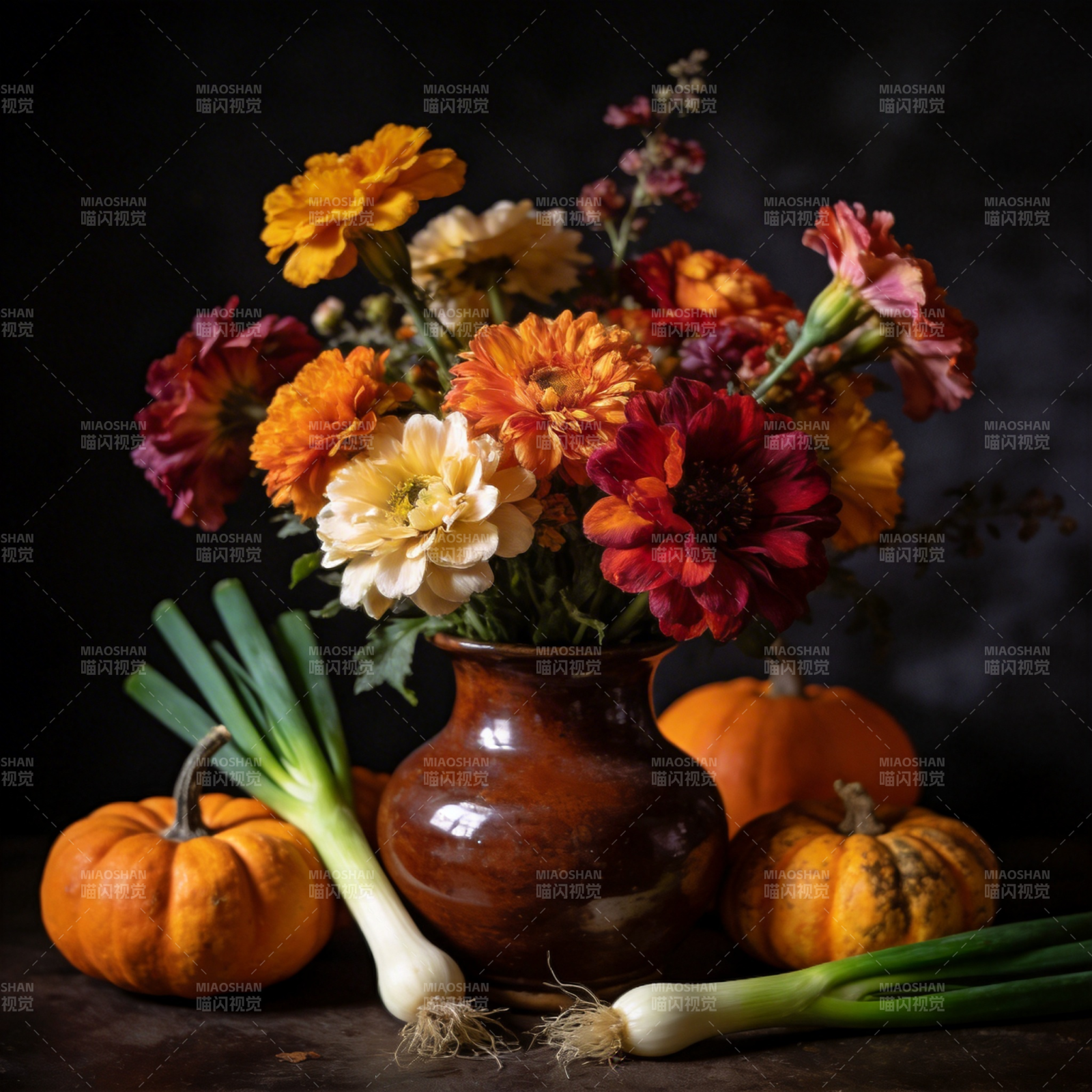 秋日花果静物图片