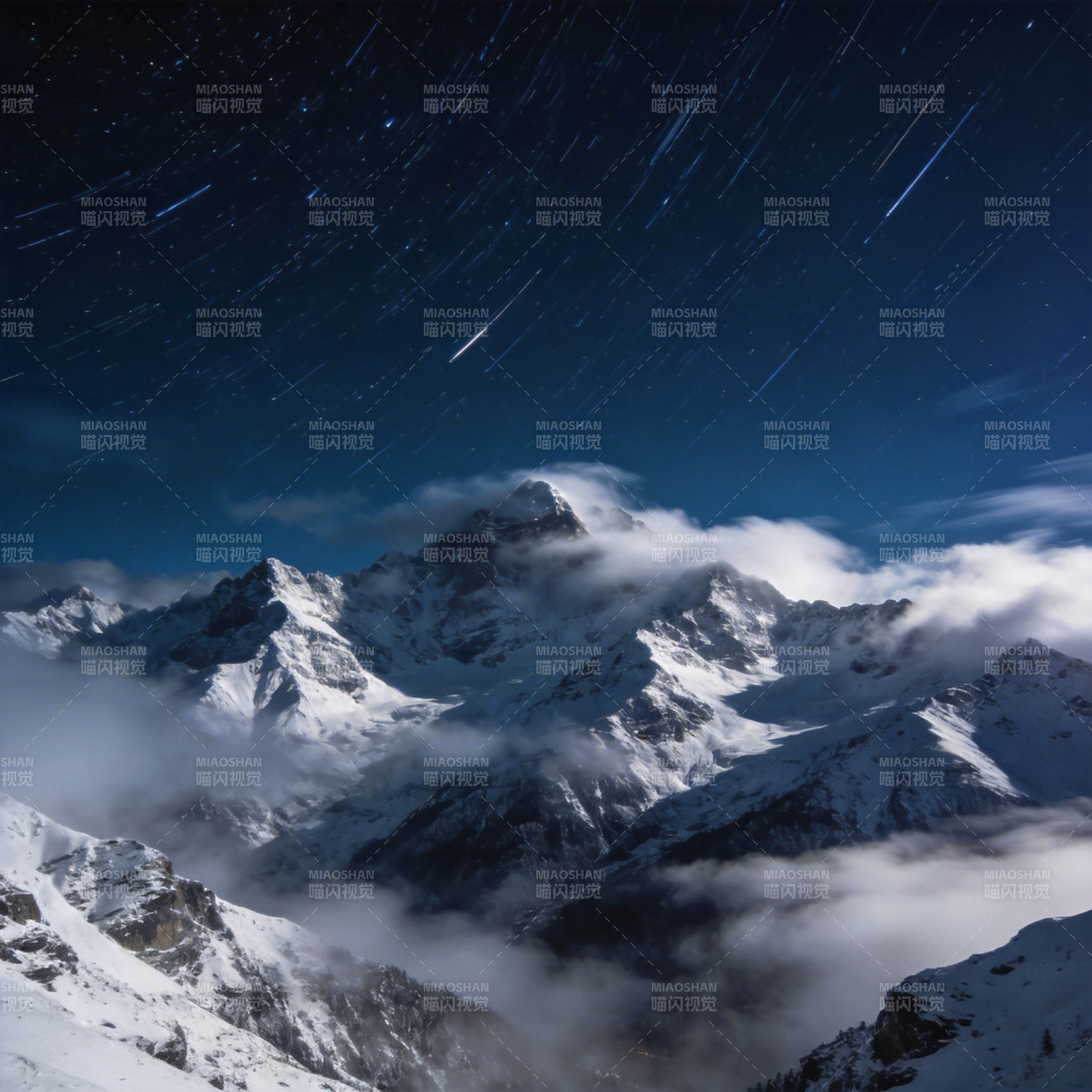 星轨雪山夜景图片